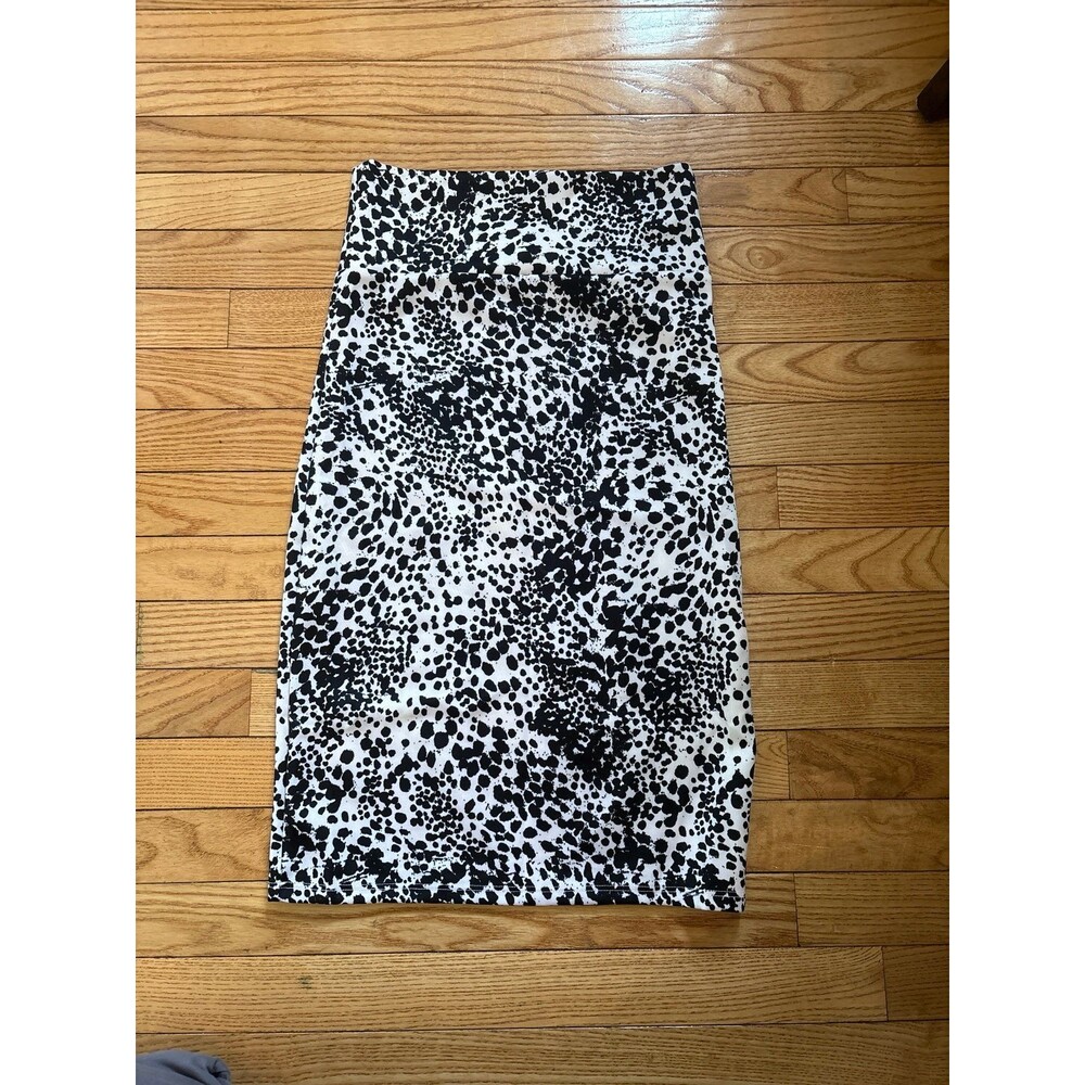 Women's pencil skirt mini black white animal print dalmatian paint splatter NEW